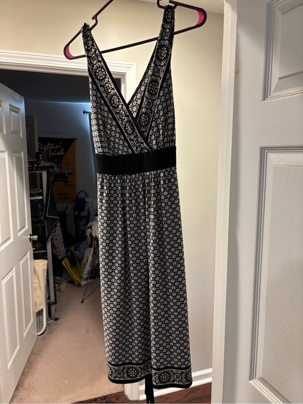 dressbarn Black and White Printed V-Neck Maxi Dress